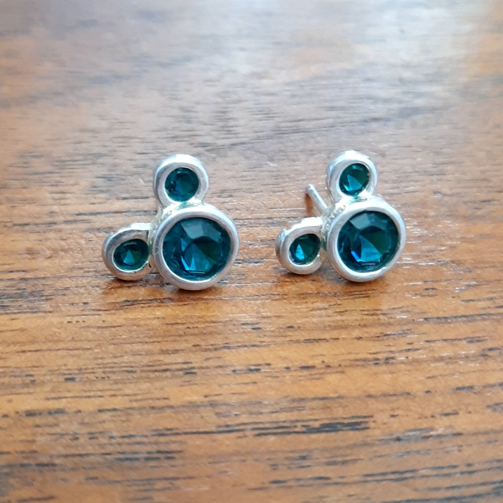 Sterling silver 925 and green emerald Mickey Mouse post earrings